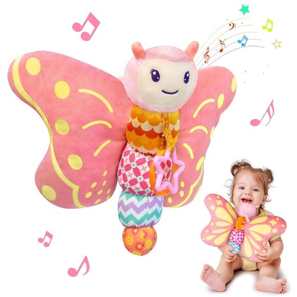 Baby Toys 0-6 Months,Infant Musical Sensory Stuffed Animal with Squeaker,Rattle, - Picture 1 of 7